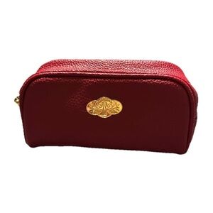 bareMinerals Cosmetic Bag Red Gold Lock and Key Faux Leather Zippered